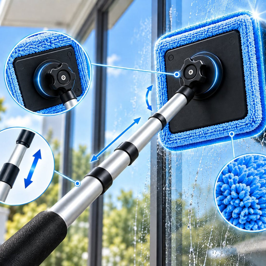 Teleskopskaft og magnetiske vaskepuder i mikrofiber