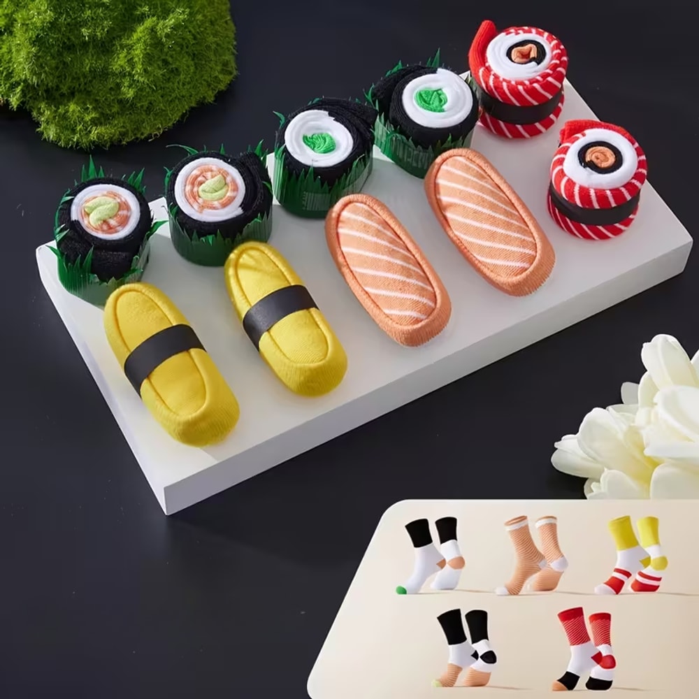 Fem par sushisokker lagt ud på en bakke