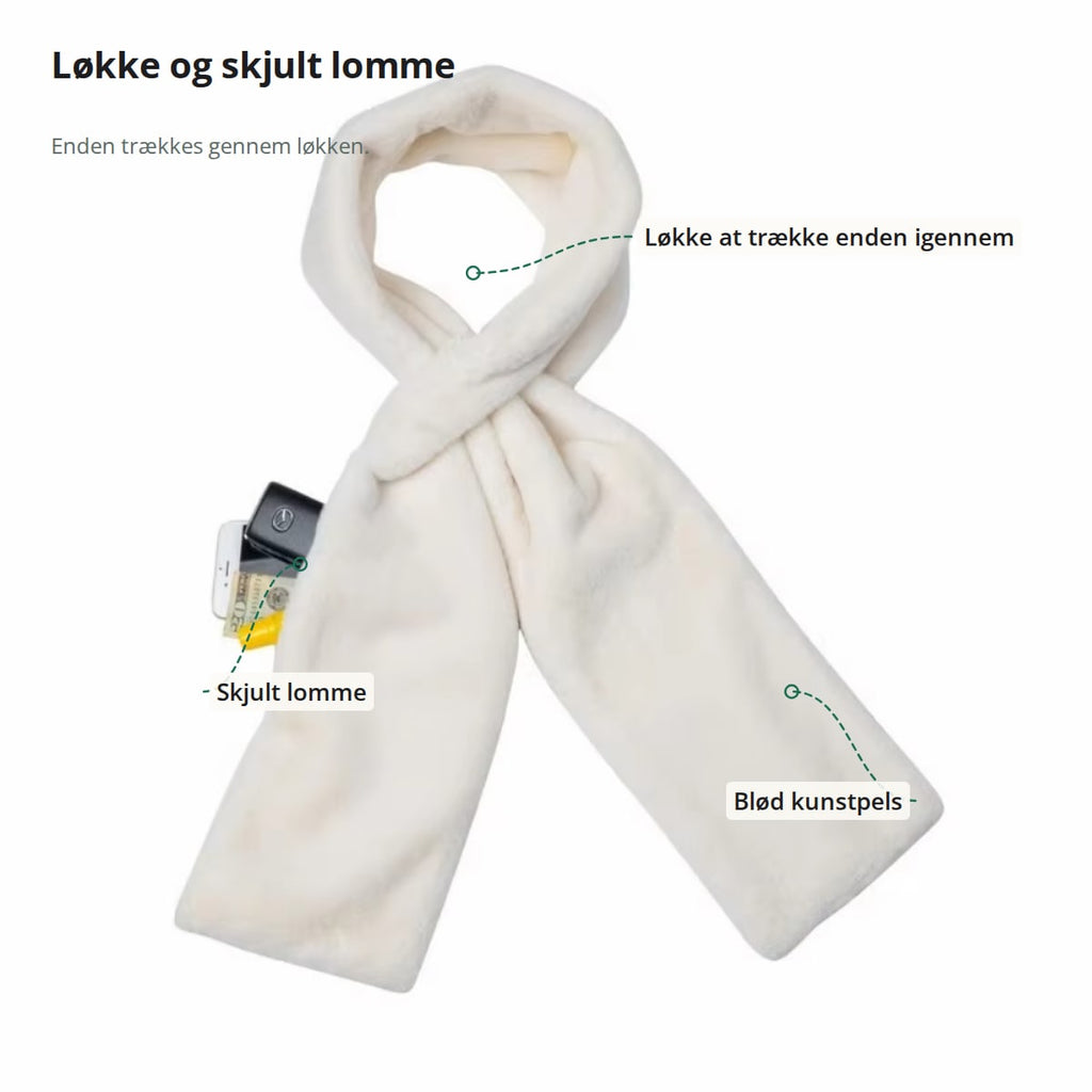 Halsedisse med løkke og skjult lomme i blød kunstpels