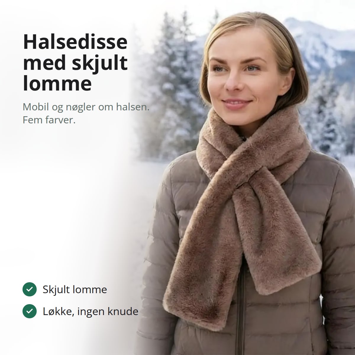 Halsedisse i kunstpels med skjult lomme