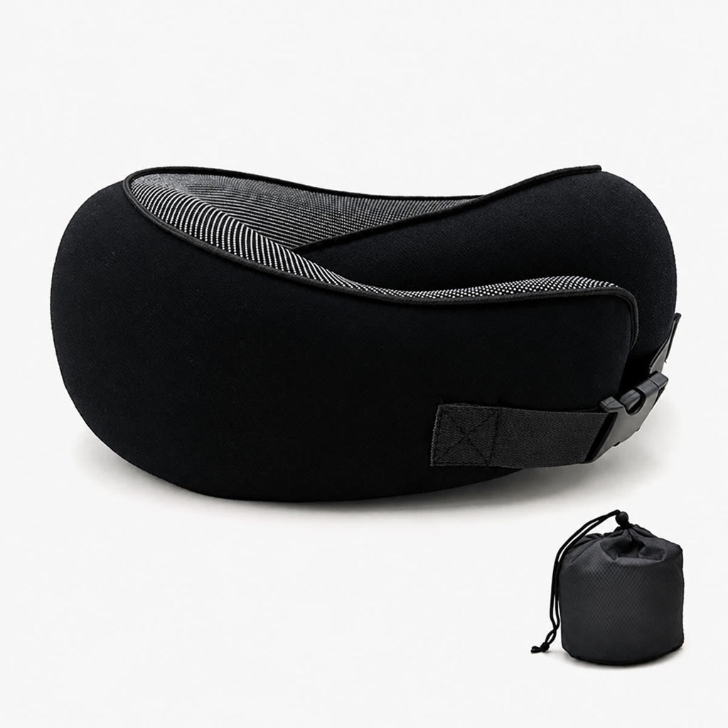 Sort rejsepude i memory foam med velcrorem og pose