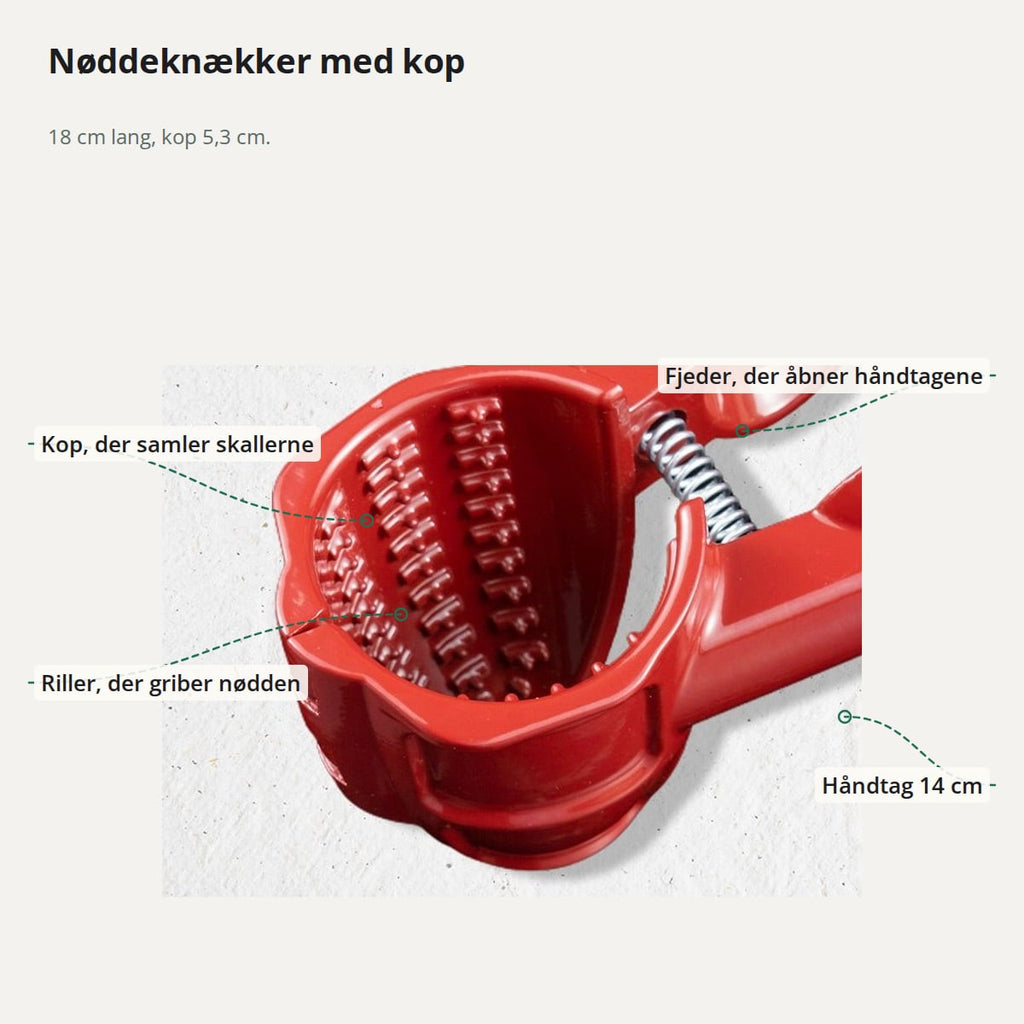 Nøddeknækker med kop, riller, fjeder og håndtag på 14 cm