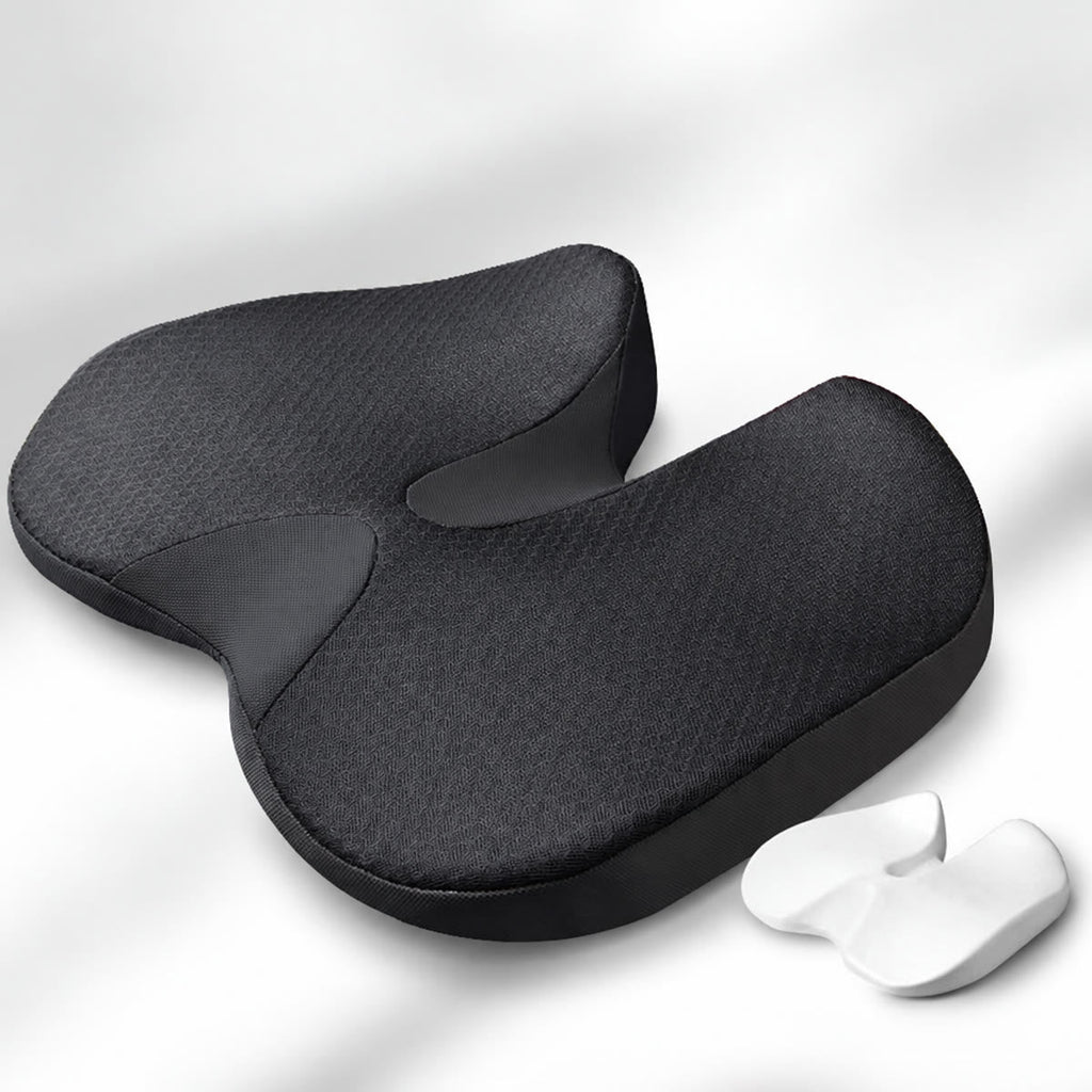 Ortopædisk siddepude i memory foam med udskæring til halebenet – Sort