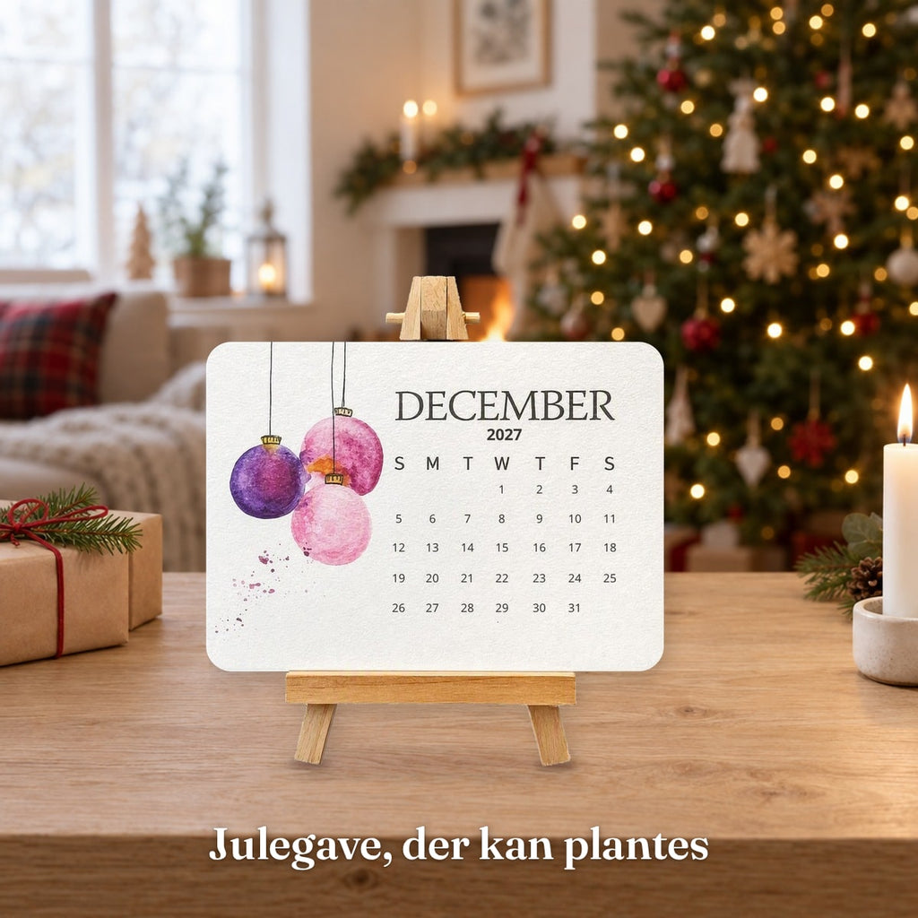Frøkalenderen i stativ ved juletræet – julegave, der kan plantes
