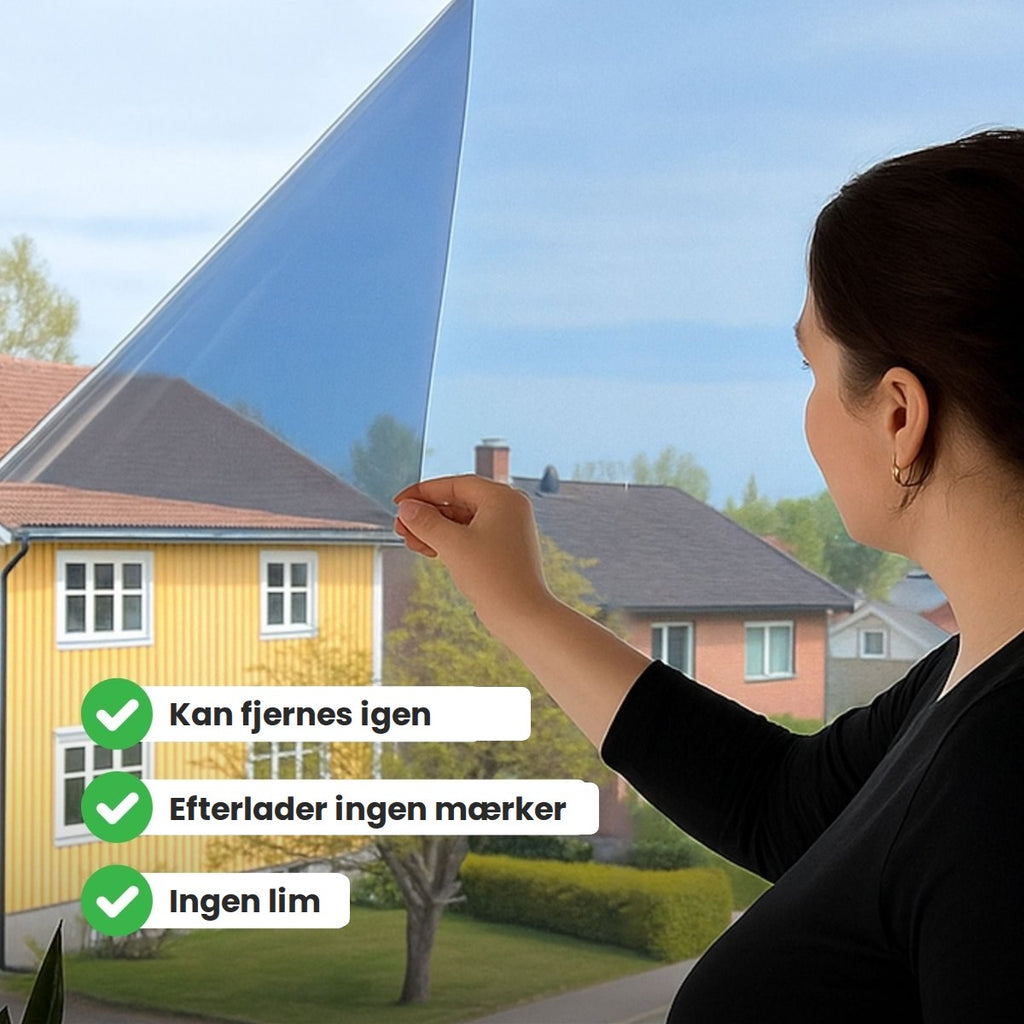 Statisk vinduesfolie monteres uden lim, kan fjernes igen og efterlader ingen mærker
